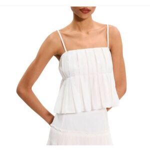 Theory Hi Low Pleated Camisole in Cotton-Blend White Soft Lawn Top XL NWT 245